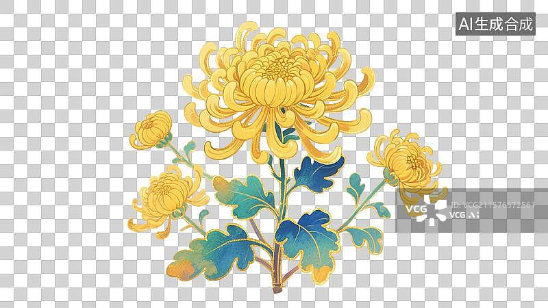 【AI数字艺术】金色菊花插画图片素材