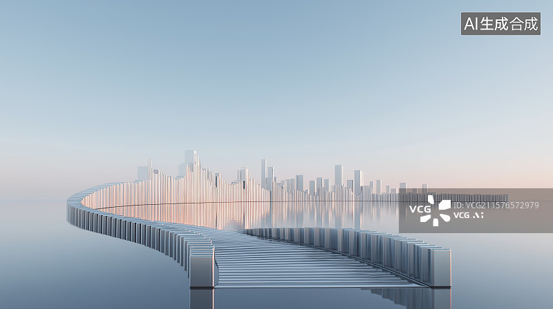 【AI数字艺术】汽车广告背景图——流动波浪曲线与抽象城市天际线图片素材