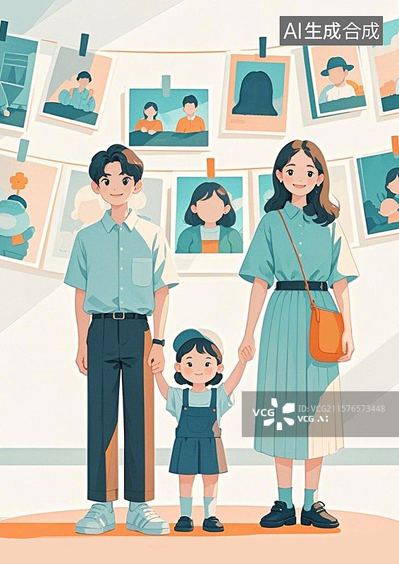 【AI数字艺术】亲子一家人插画照片图片素材