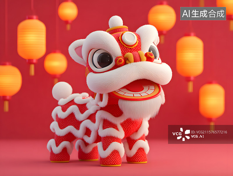 【AI数字艺术】春节传统中国风舞狮插图图片素材