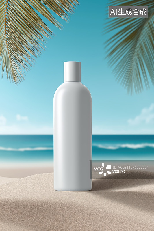 【AI数字艺术】沙滩上的白色化妆品图片素材