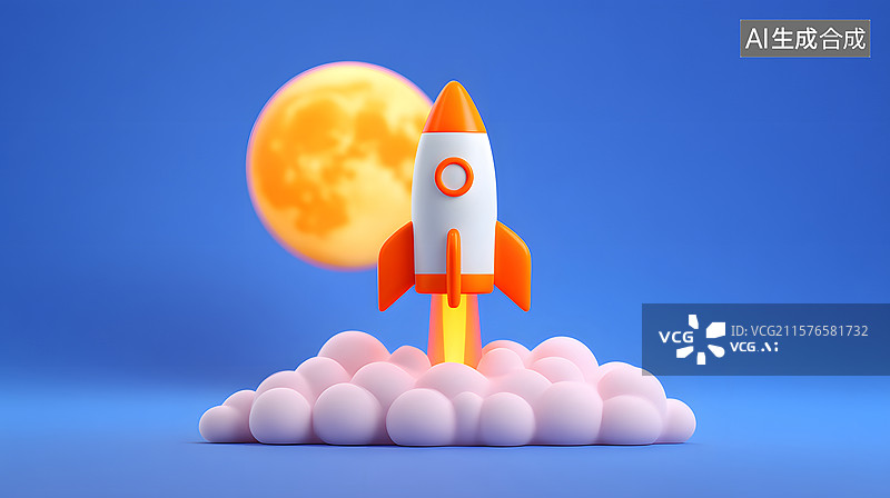 【AI数字艺术】宇宙飞船火箭发射的3D渲染图片素材