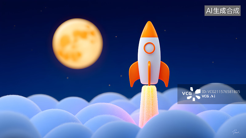【AI数字艺术】宇宙飞船火箭发射的3D渲染图片素材