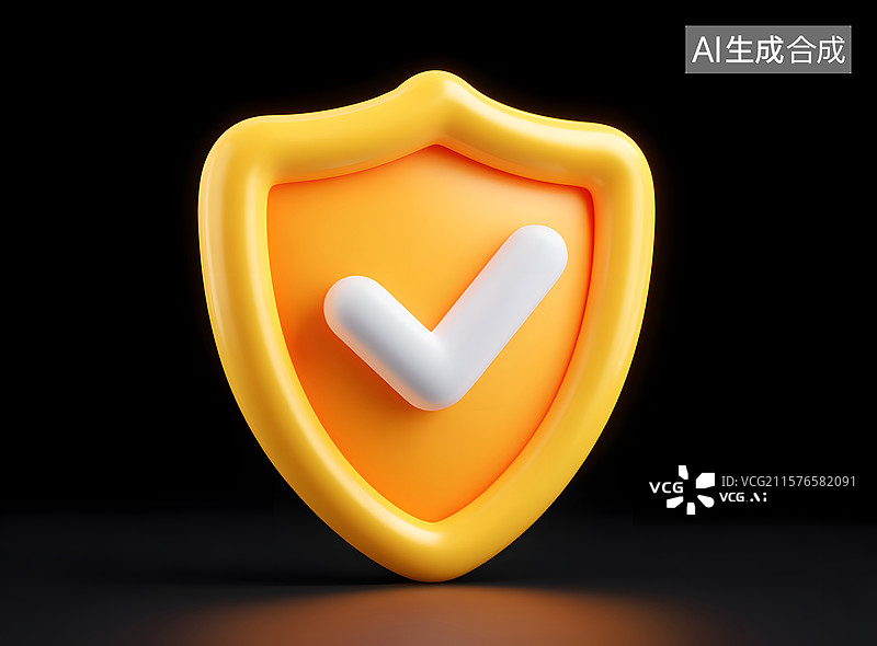 【AI数字艺术】黑色背景上的黄色盾牌3D渲染图片素材