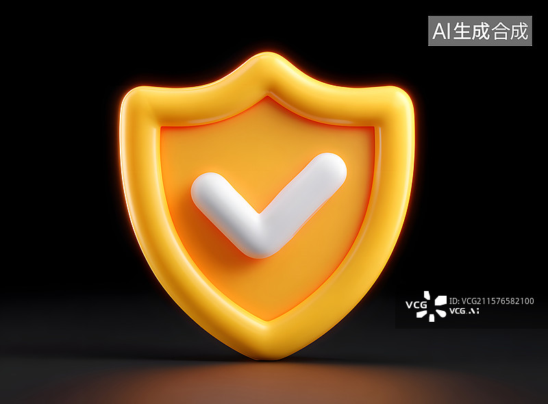 【AI数字艺术】黑色背景上的黄色盾牌3D渲染图片素材