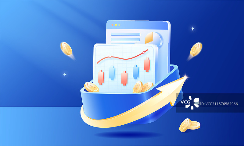 礼物盒子里装的理财k线图和数据饼状图图片素材
