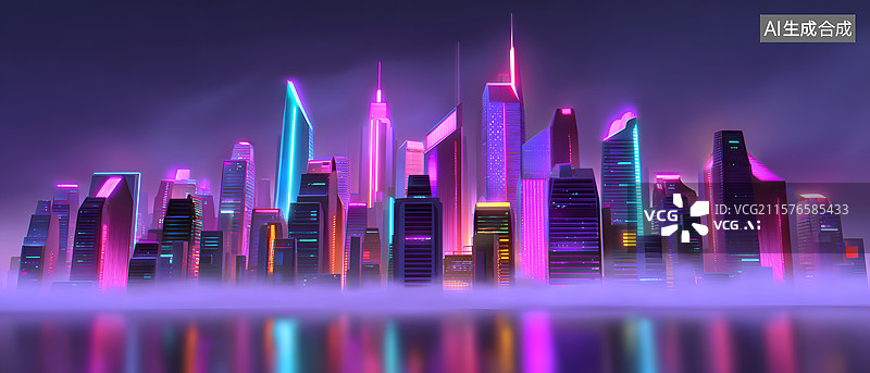 【AI数字艺术】未来都市赛博朋克霓虹夜景图片素材