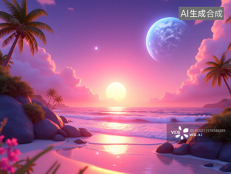 【AI数字艺术】抽象球体地平线自然景观背景图片素材