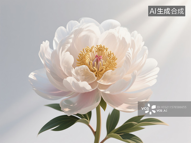 【AI数字艺术】光影簇拥的白牡丹特写：纯净优雅的自然礼赞图片素材