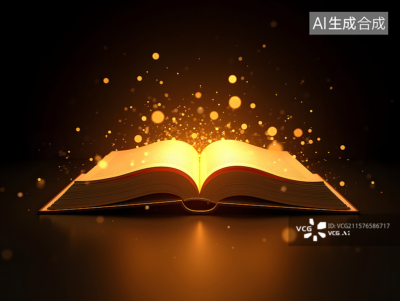 【AI数字艺术】打开的金色书本三维渲染插图图片素材