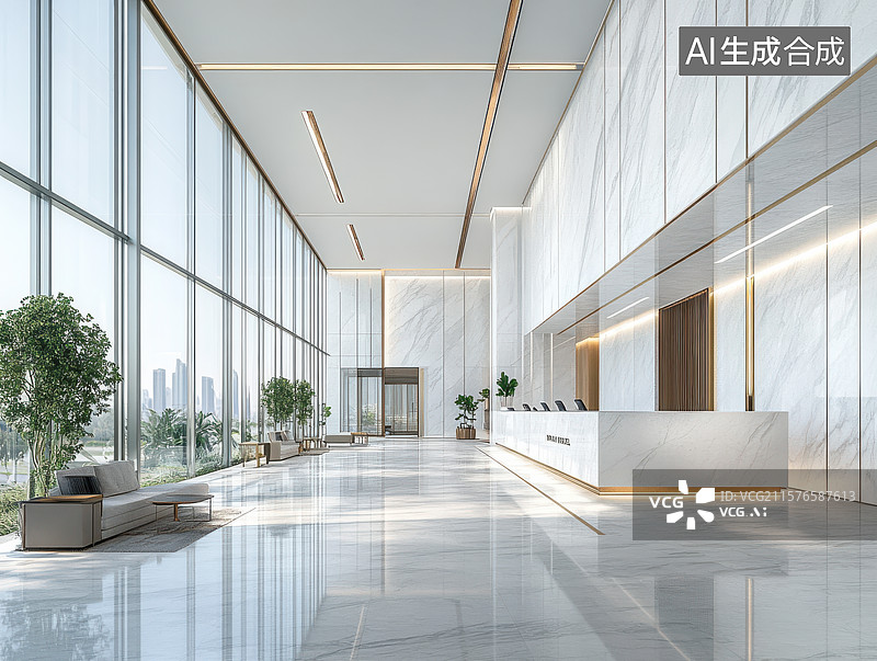 【AI数字艺术】光溯璞域：现代轻奢商务大堂的通透哲思图片素材