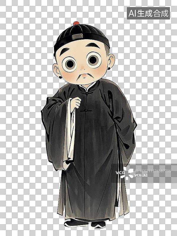 【AI数字艺术】清代市井q版卡通人物水墨插画图片素材