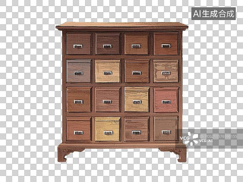 【AI数字艺术】中国草药柜子彩铅插画图片素材