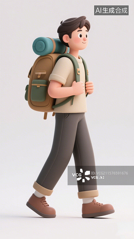 【AI数字艺术】背着背包行走的卡通人物图片素材