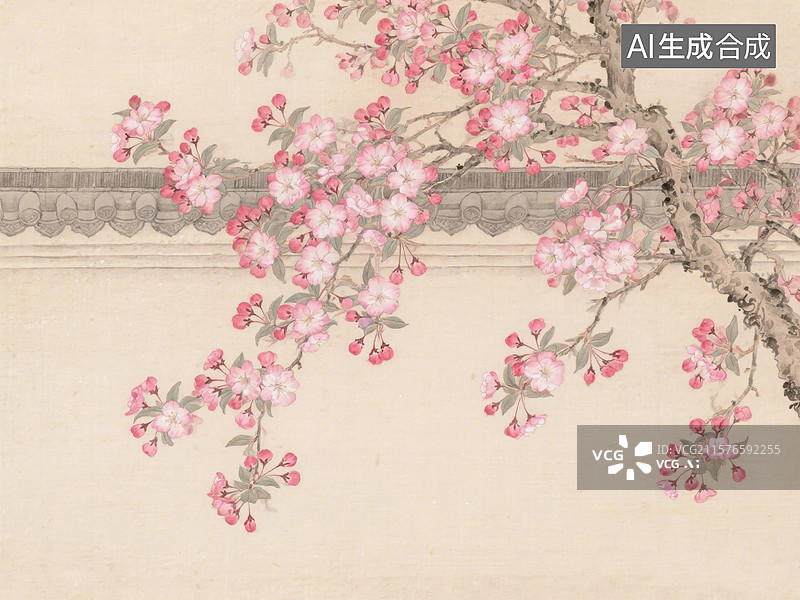 【AI数字艺术】枝头绽放的粉色樱花图片素材
