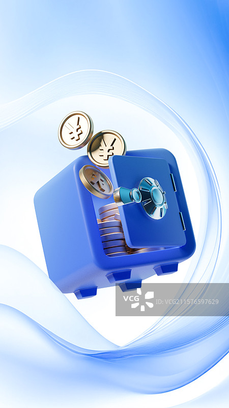 3D蓝色金融主题插画保险柜图片素材