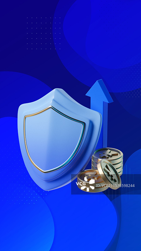 3D蓝色金融主题插画安全盾牌图片素材