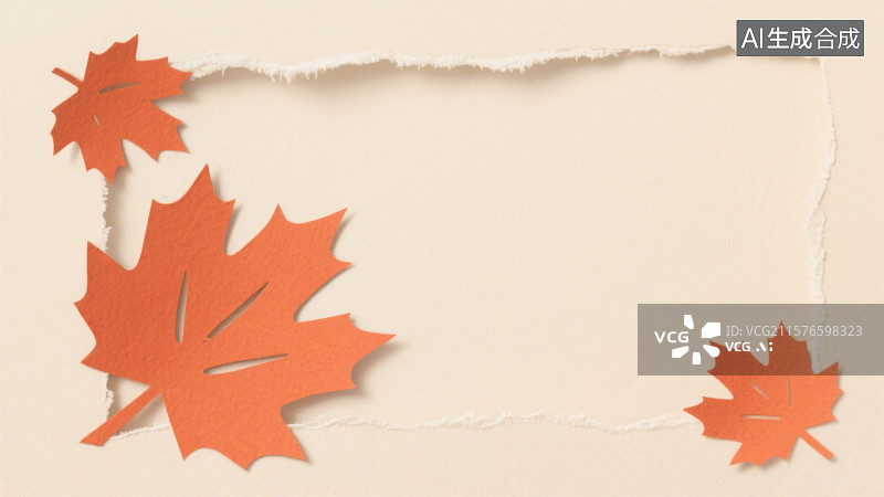 【AI数字艺术】剪纸风格橘色枫叶抽象背景节气场景装饰框插图图片素材