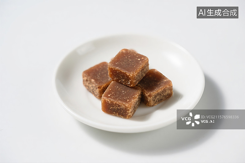 【AI数字艺术】一个碟子装的红糖糖块特写图片素材