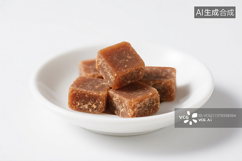 【AI数字艺术】一个碟子装的红糖糖块特写图片素材