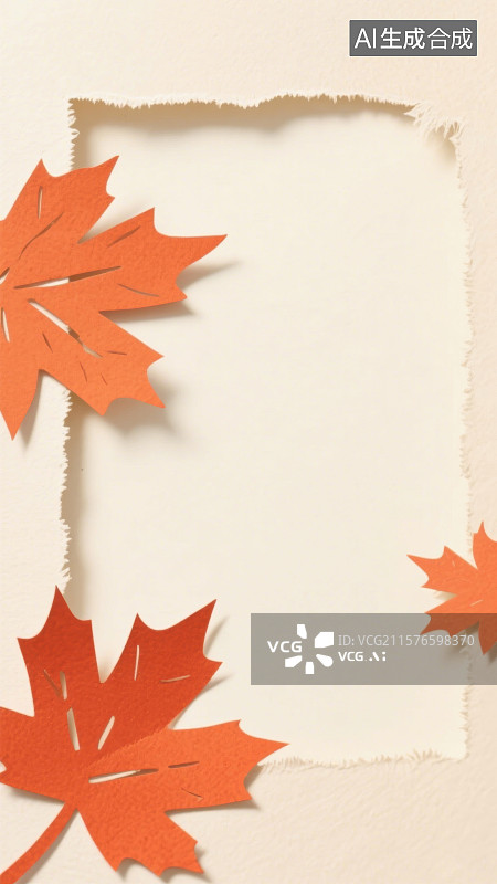 【AI数字艺术】剪纸风格橘色枫叶抽象背景节气场景装饰框插图图片素材