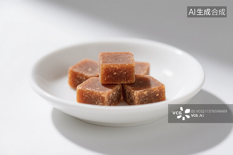 【AI数字艺术】一个碟子装的红糖糖块特写图片素材