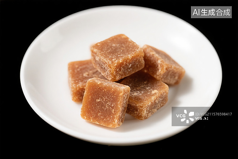【AI数字艺术】一个碟子装的红糖糖块特写图片素材