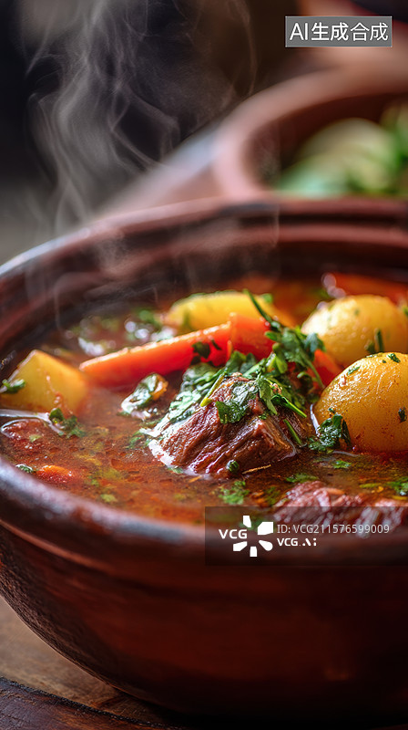 【AI数字艺术】热气腾腾的炖牛肉汤图片素材