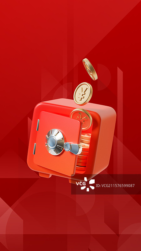 3D红色金融主题插画保险柜图片素材