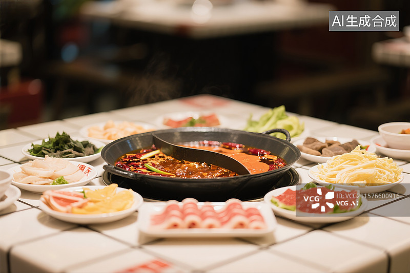 【AI数字艺术】重庆火锅川渝火锅和火锅配菜特写图片素材