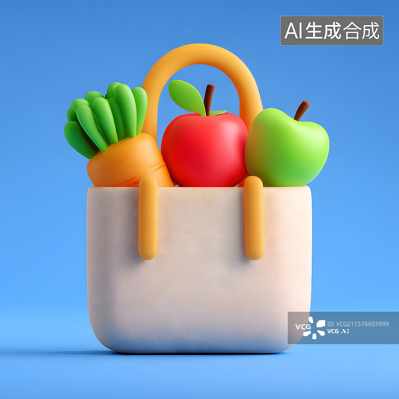 【AI数字艺术】健康食材与购物袋场景插图图片素材