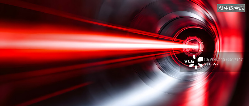 【AI数字艺术】红色激光穿过金属管道图片素材