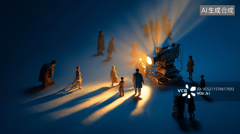 【AI数字艺术】微型人物在灯光下的场景图片素材
