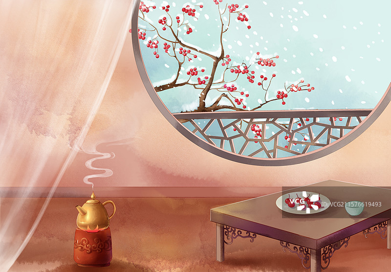 冬季室内风景插画图片素材