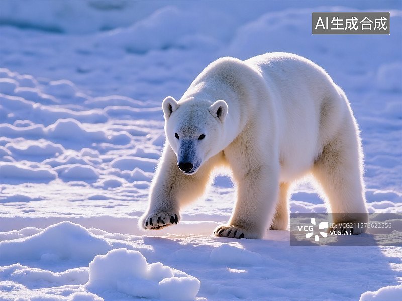【AI数字艺术】北极熊冰雪世界中缓慢漫步图片素材