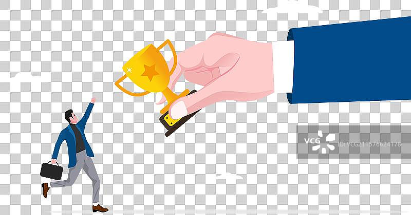 办公室工作人员从商人那里获得奖杯图片素材