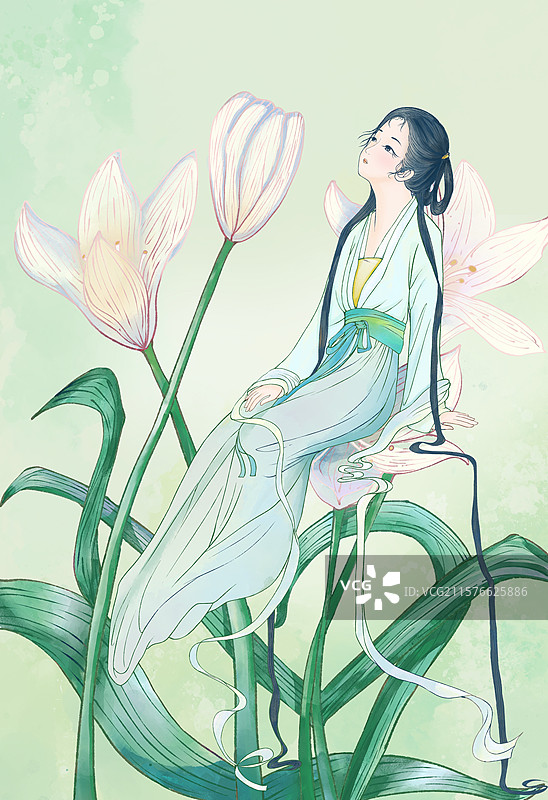 水彩百荷拟人插画图片素材