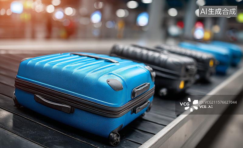 【AI数字艺术】行李传送带上的旅行箱图片素材