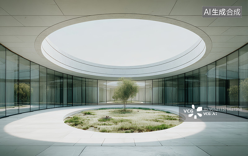 【AI数字艺术】现代建筑内部花园图片素材
