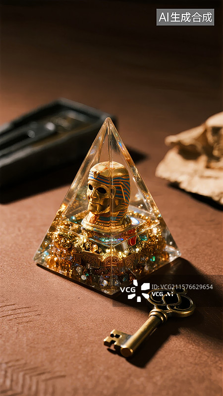 【AI数字艺术】金字塔形装饰品与古埃及面具图片素材
