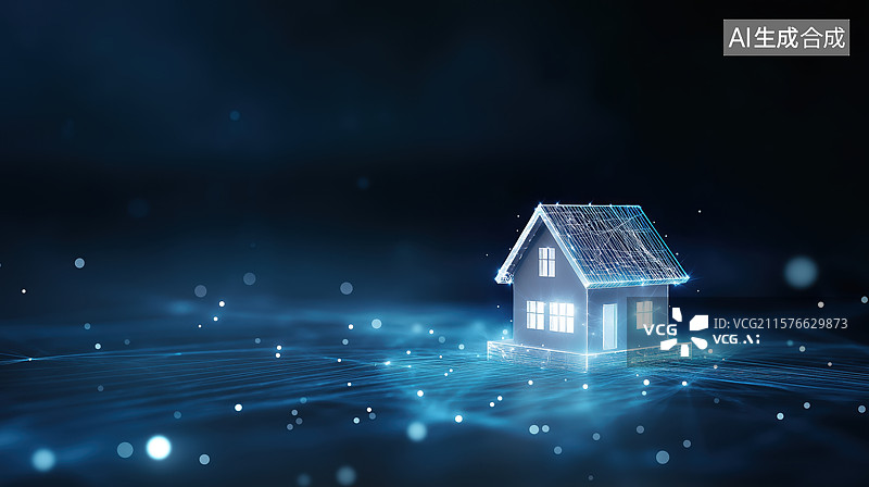 【AI数字艺术】科技感房屋与光效背景图片素材