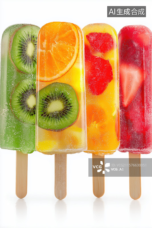 【AI数字艺术】水果冰棒，色彩缤纷的夏日清凉图片素材