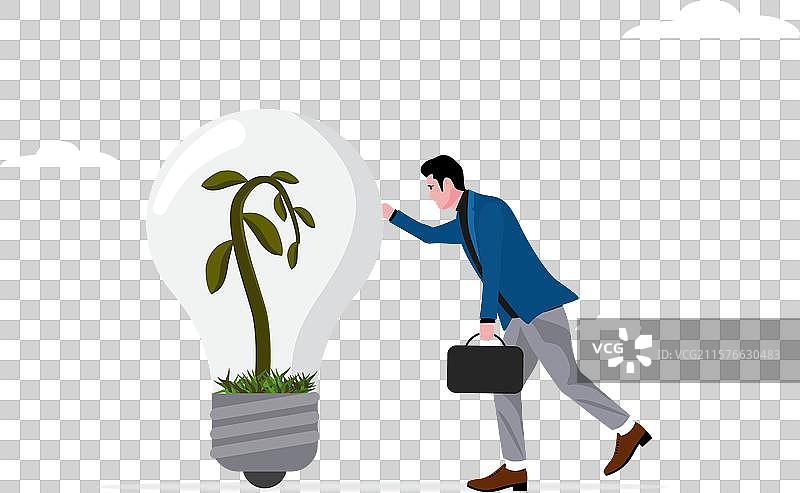 伤心的商人靠在熄灭的灯泡创意上图片素材