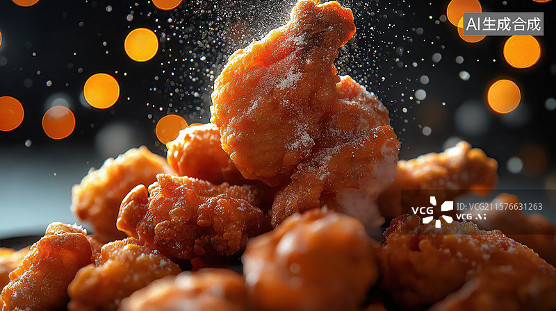 【AI数字艺术】酥脆炸鸡块，撒上香料粉末图片素材