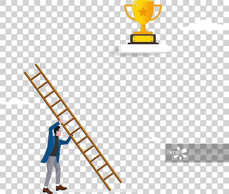 商人搭建梯子以获取奖杯图片素材
