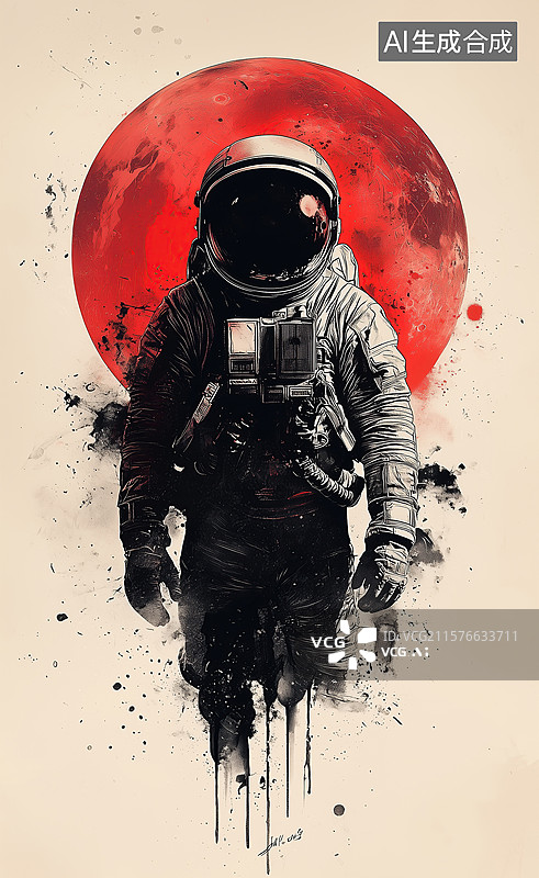 【AI数字艺术】水墨风宇航员插画图片素材