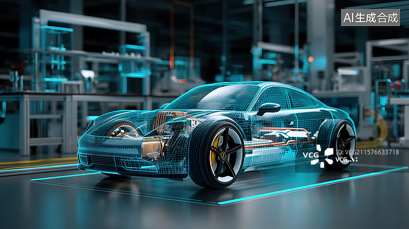 【AI数字艺术】新能源电动汽车固态电池科技工厂汽车透视图图片素材