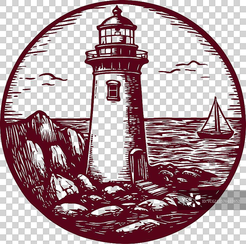 经典手绘灯塔图片素材