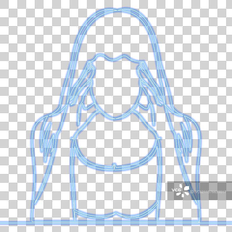 挣扎于头部痉挛的健康状况不佳的女孩霓虹灯效果图片素材