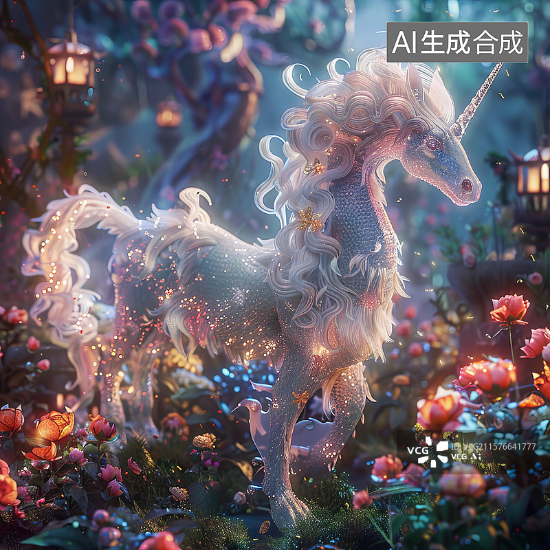 【AI数字艺术】山海神兽白泽现身林间山海图片素材